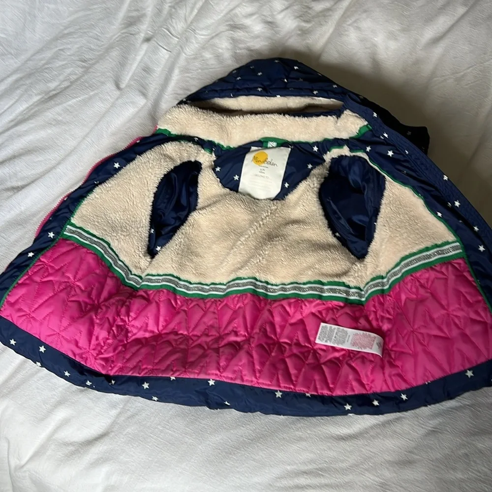 Mini Boden Navy Star Puffer Jacket with Bright Trim